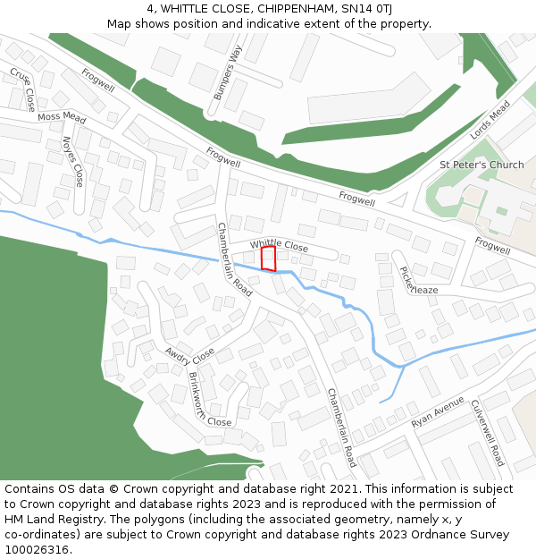 4, WHITTLE CLOSE, CHIPPENHAM, SN14 0TJ: Location map and indicative extent of plot