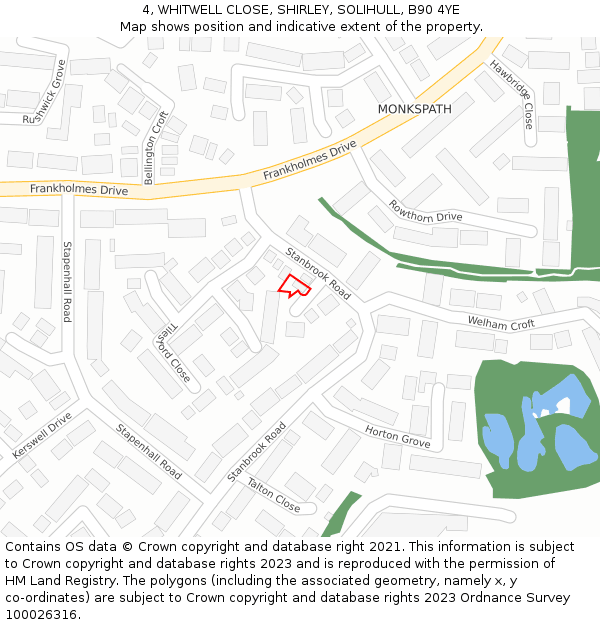 4, WHITWELL CLOSE, SHIRLEY, SOLIHULL, B90 4YE: Location map and indicative extent of plot