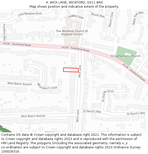 4, WICK LANE, WICKFORD, SS11 8AS: Location map and indicative extent of plot