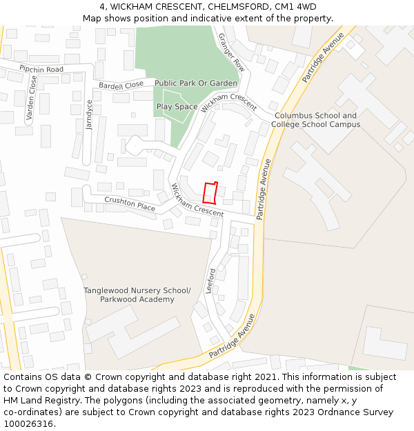 4, WICKHAM CRESCENT, CHELMSFORD, CM1 4WD: Location map and indicative extent of plot
