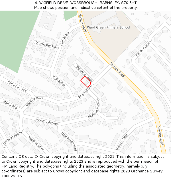 4, WIGFIELD DRIVE, WORSBROUGH, BARNSLEY, S70 5HT: Location map and indicative extent of plot