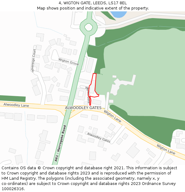 4, WIGTON GATE, LEEDS, LS17 8EL: Location map and indicative extent of plot