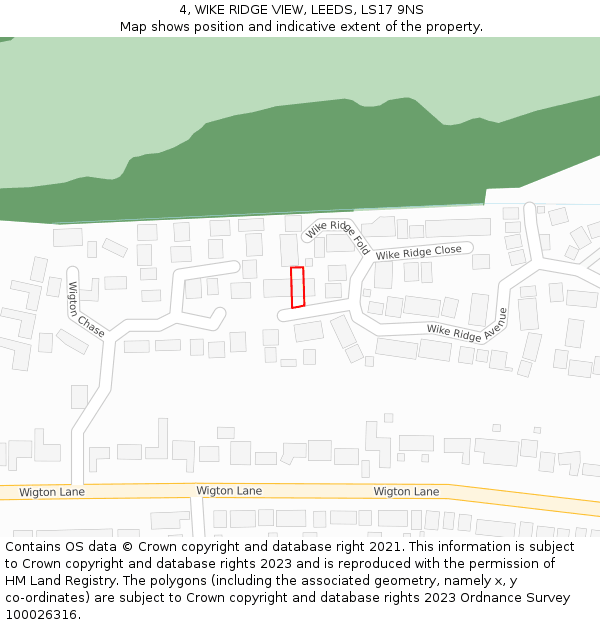 4, WIKE RIDGE VIEW, LEEDS, LS17 9NS: Location map and indicative extent of plot