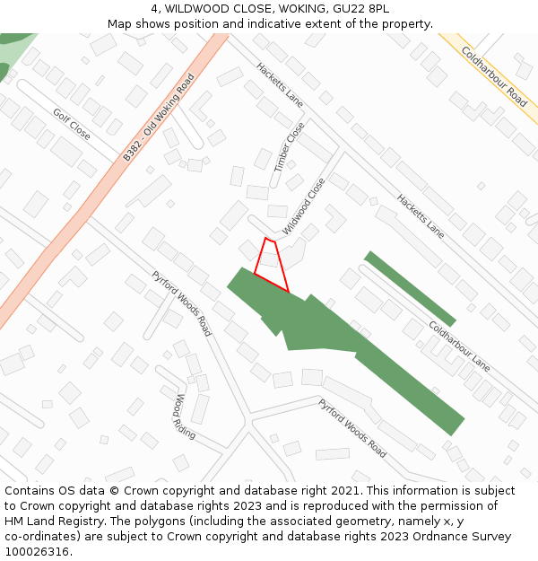 4, WILDWOOD CLOSE, WOKING, GU22 8PL: Location map and indicative extent of plot
