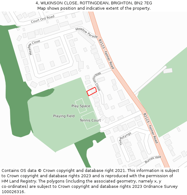 4, WILKINSON CLOSE, ROTTINGDEAN, BRIGHTON, BN2 7EG: Location map and indicative extent of plot