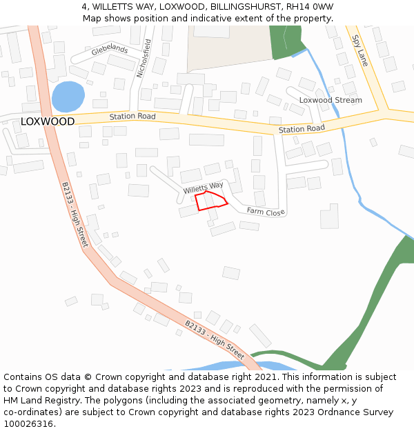 4, WILLETTS WAY, LOXWOOD, BILLINGSHURST, RH14 0WW: Location map and indicative extent of plot