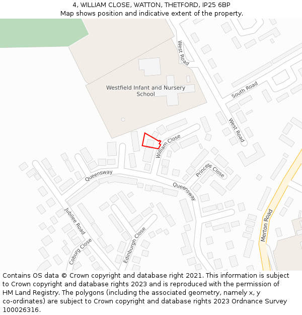 4, WILLIAM CLOSE, WATTON, THETFORD, IP25 6BP: Location map and indicative extent of plot