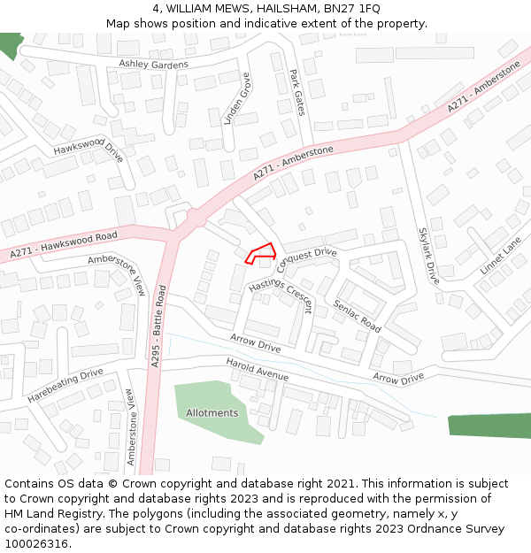 4, WILLIAM MEWS, HAILSHAM, BN27 1FQ: Location map and indicative extent of plot