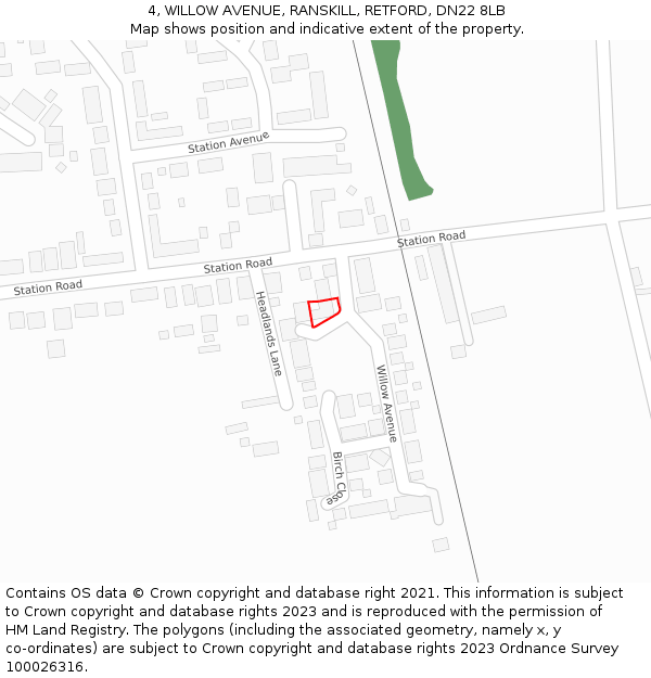 4, WILLOW AVENUE, RANSKILL, RETFORD, DN22 8LB: Location map and indicative extent of plot