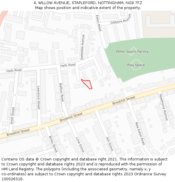 4, WILLOW AVENUE, STAPLEFORD, NOTTINGHAM, NG9 7FZ: Location map and indicative extent of plot