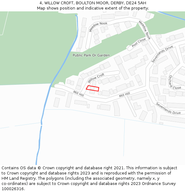 4, WILLOW CROFT, BOULTON MOOR, DERBY, DE24 5AH: Location map and indicative extent of plot