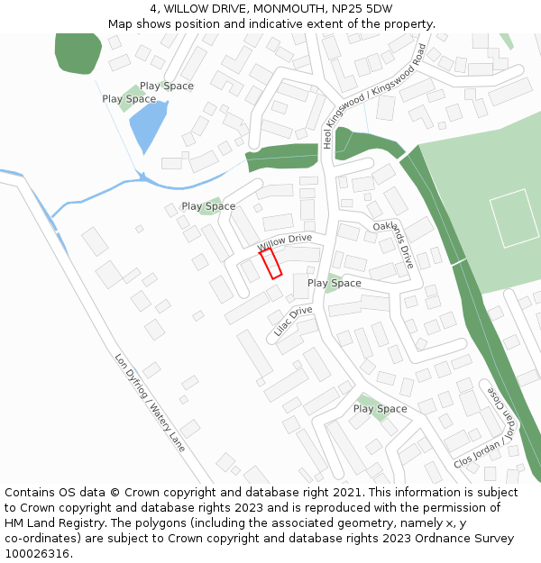 4, WILLOW DRIVE, MONMOUTH, NP25 5DW: Location map and indicative extent of plot