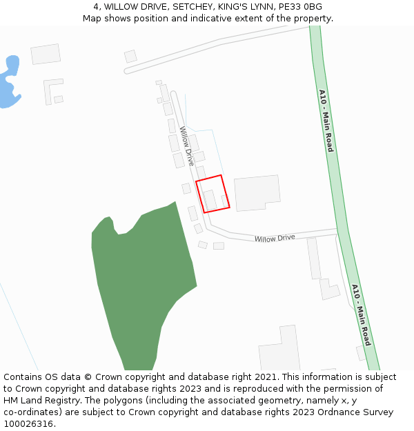4, WILLOW DRIVE, SETCHEY, KING'S LYNN, PE33 0BG: Location map and indicative extent of plot