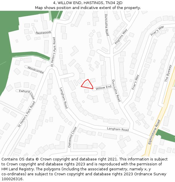 4, WILLOW END, HASTINGS, TN34 2JD: Location map and indicative extent of plot