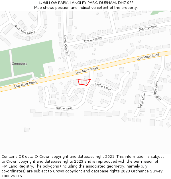 4, WILLOW PARK, LANGLEY PARK, DURHAM, DH7 9FF: Location map and indicative extent of plot