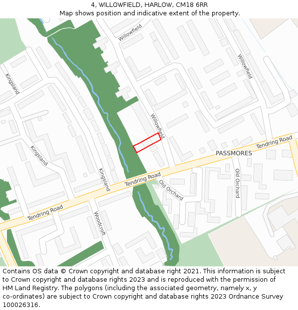 4, WILLOWFIELD, HARLOW, CM18 6RR: Location map and indicative extent of plot