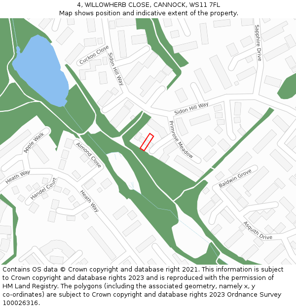 4, WILLOWHERB CLOSE, CANNOCK, WS11 7FL: Location map and indicative extent of plot
