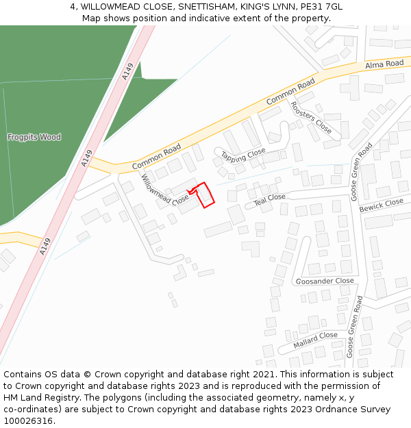 4, WILLOWMEAD CLOSE, SNETTISHAM, KING'S LYNN, PE31 7GL: Location map and indicative extent of plot