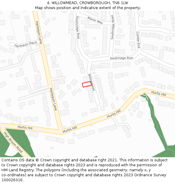4, WILLOWMEAD, CROWBOROUGH, TN6 1LW: Location map and indicative extent of plot