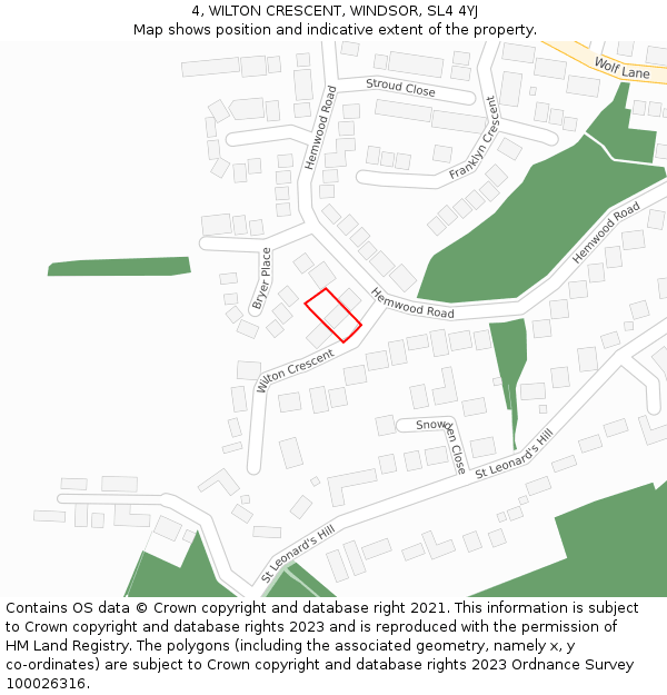 4, WILTON CRESCENT, WINDSOR, SL4 4YJ: Location map and indicative extent of plot