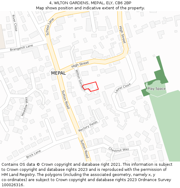 4, WILTON GARDENS, MEPAL, ELY, CB6 2BP: Location map and indicative extent of plot