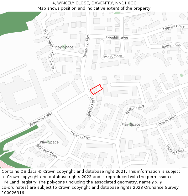 4, WINCELY CLOSE, DAVENTRY, NN11 0GG: Location map and indicative extent of plot