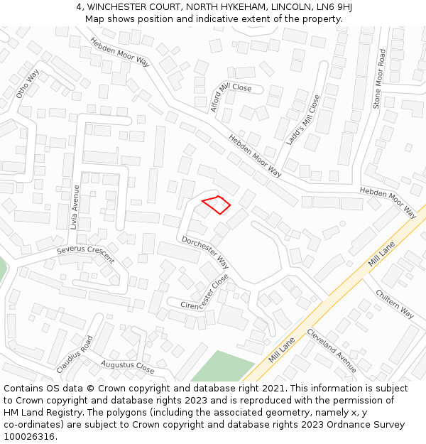 4, WINCHESTER COURT, NORTH HYKEHAM, LINCOLN, LN6 9HJ: Location map and indicative extent of plot