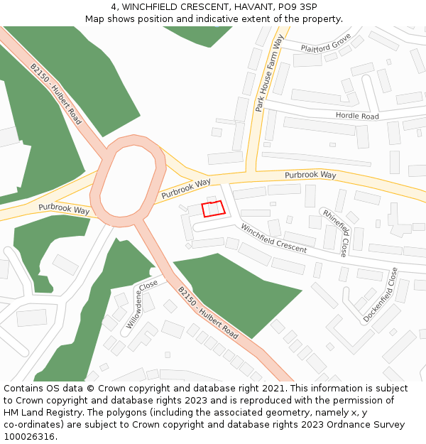 4, WINCHFIELD CRESCENT, HAVANT, PO9 3SP: Location map and indicative extent of plot