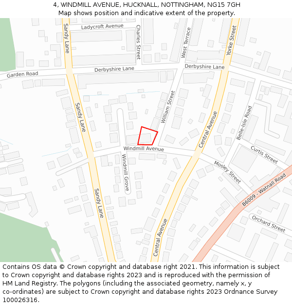 4, WINDMILL AVENUE, HUCKNALL, NOTTINGHAM, NG15 7GH: Location map and indicative extent of plot