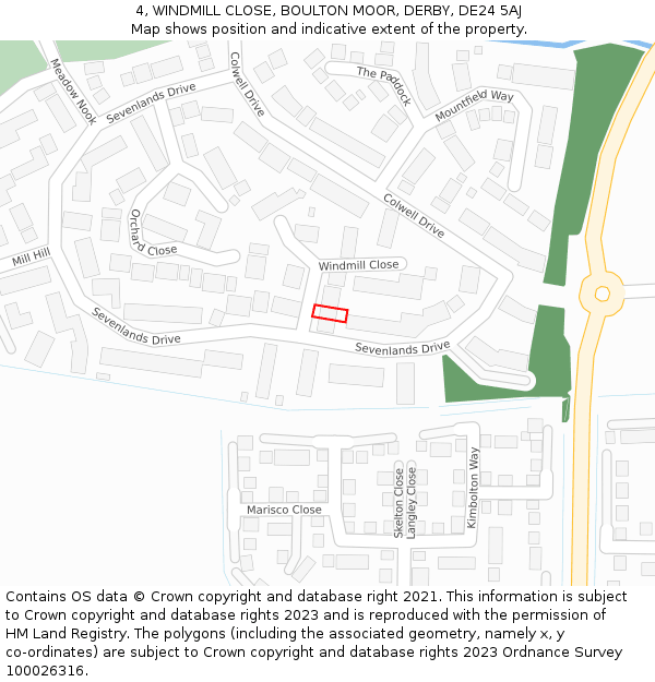 4, WINDMILL CLOSE, BOULTON MOOR, DERBY, DE24 5AJ: Location map and indicative extent of plot