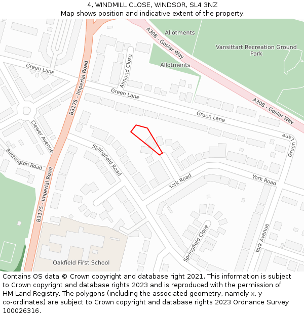 4, WINDMILL CLOSE, WINDSOR, SL4 3NZ: Location map and indicative extent of plot