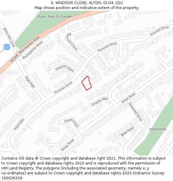 4, WINDSOR CLOSE, ALTON, GU34 1QU: Location map and indicative extent of plot