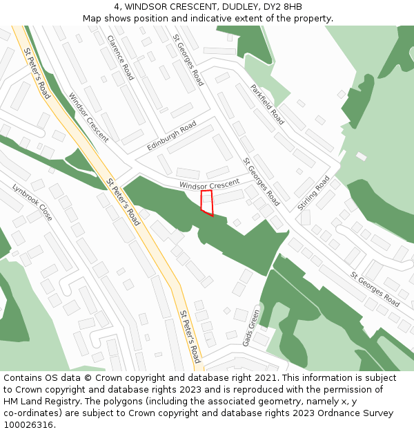 4, WINDSOR CRESCENT, DUDLEY, DY2 8HB: Location map and indicative extent of plot