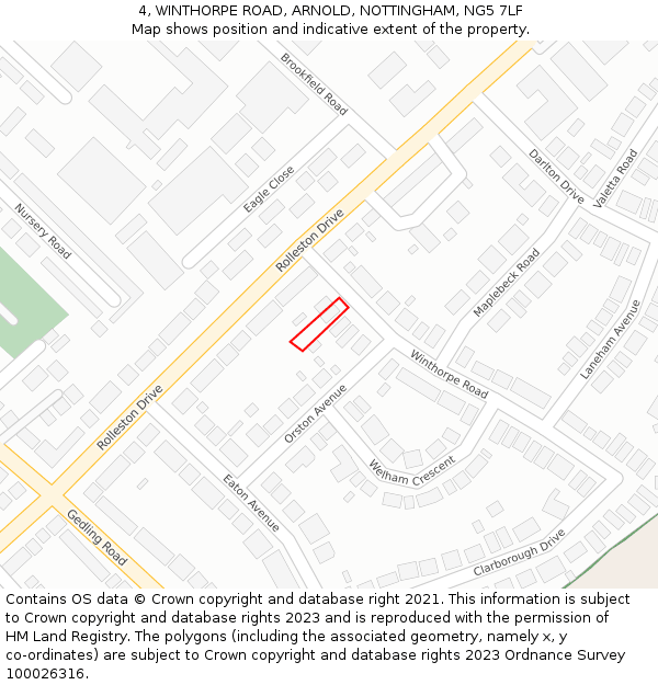 4, WINTHORPE ROAD, ARNOLD, NOTTINGHAM, NG5 7LF: Location map and indicative extent of plot