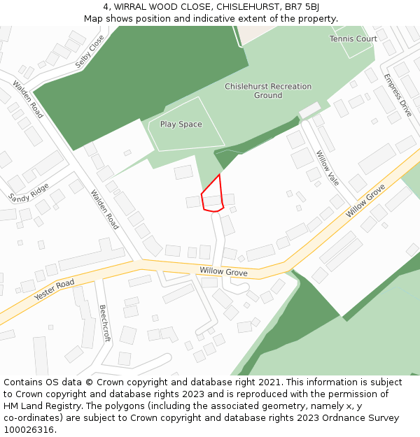 4, WIRRAL WOOD CLOSE, CHISLEHURST, BR7 5BJ: Location map and indicative extent of plot