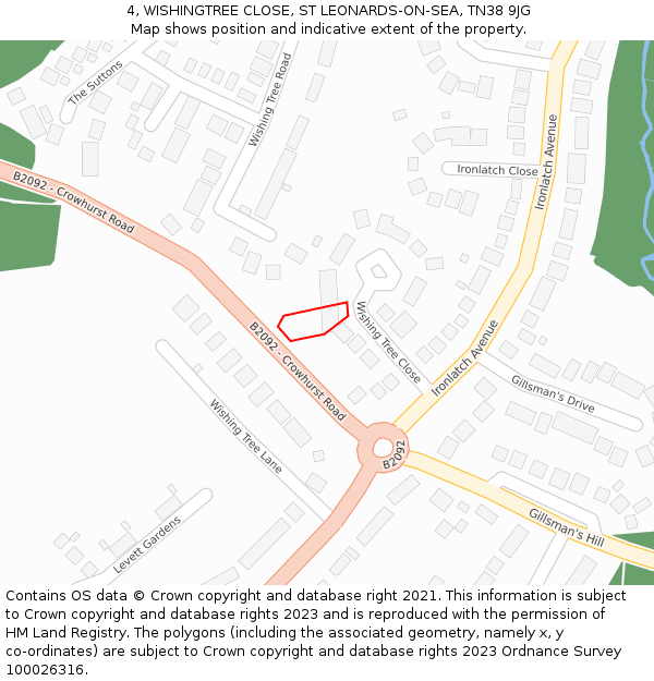 4, WISHINGTREE CLOSE, ST LEONARDS-ON-SEA, TN38 9JG: Location map and indicative extent of plot