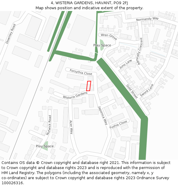 4, WISTERIA GARDENS, HAVANT, PO9 2FJ: Location map and indicative extent of plot