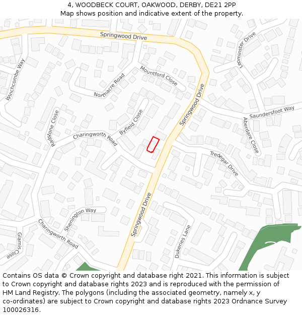 4, WOODBECK COURT, OAKWOOD, DERBY, DE21 2PP: Location map and indicative extent of plot