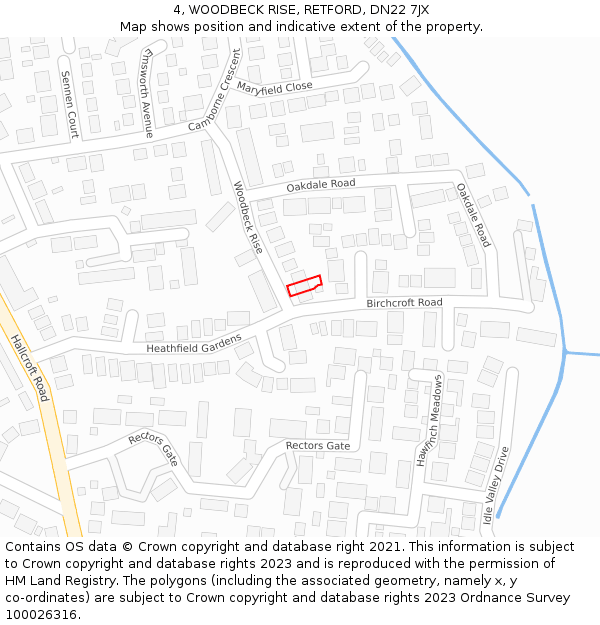 4, WOODBECK RISE, RETFORD, DN22 7JX: Location map and indicative extent of plot