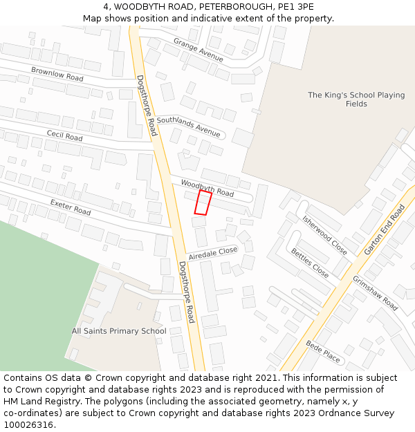 4, WOODBYTH ROAD, PETERBOROUGH, PE1 3PE: Location map and indicative extent of plot