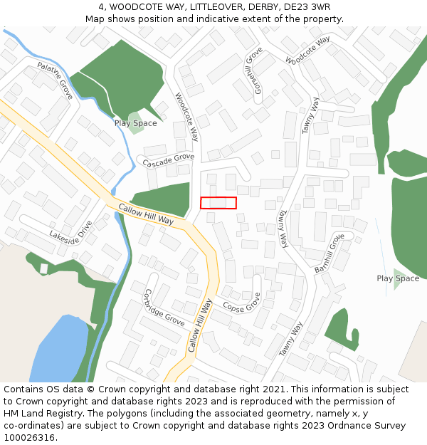 4, WOODCOTE WAY, LITTLEOVER, DERBY, DE23 3WR: Location map and indicative extent of plot
