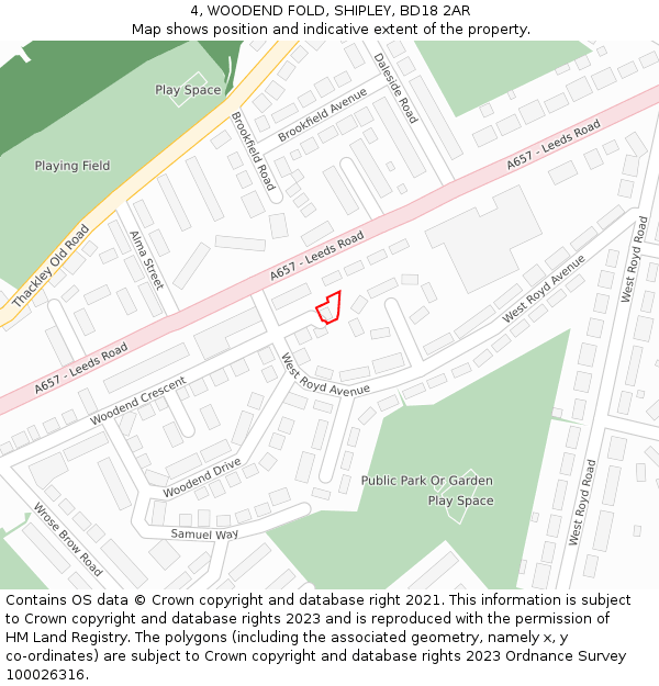 4, WOODEND FOLD, SHIPLEY, BD18 2AR: Location map and indicative extent of plot