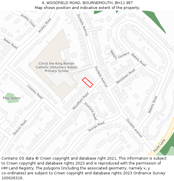 4, WOODFIELD ROAD, BOURNEMOUTH, BH11 9ET: Location map and indicative extent of plot