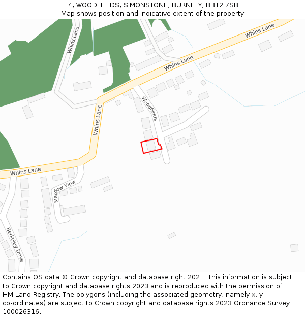 4, WOODFIELDS, SIMONSTONE, BURNLEY, BB12 7SB: Location map and indicative extent of plot