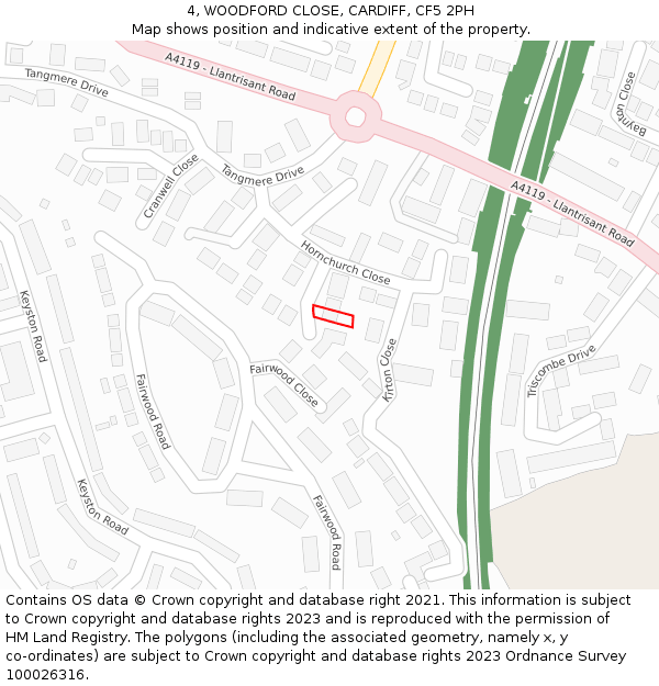 4, WOODFORD CLOSE, CARDIFF, CF5 2PH: Location map and indicative extent of plot