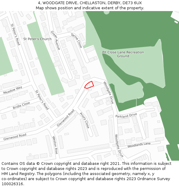 4, WOODGATE DRIVE, CHELLASTON, DERBY, DE73 6UX: Location map and indicative extent of plot
