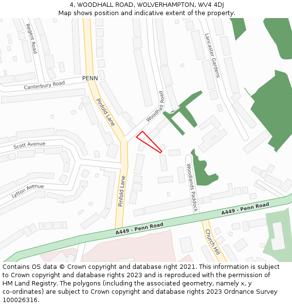4, WOODHALL ROAD, WOLVERHAMPTON, WV4 4DJ: Location map and indicative extent of plot