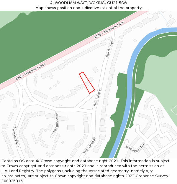 4, WOODHAM WAYE, WOKING, GU21 5SW: Location map and indicative extent of plot