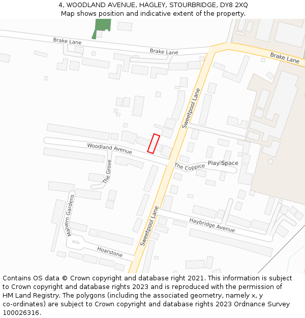 4, WOODLAND AVENUE, HAGLEY, STOURBRIDGE, DY8 2XQ: Location map and indicative extent of plot