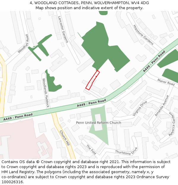 4, WOODLAND COTTAGES, PENN, WOLVERHAMPTON, WV4 4DG: Location map and indicative extent of plot